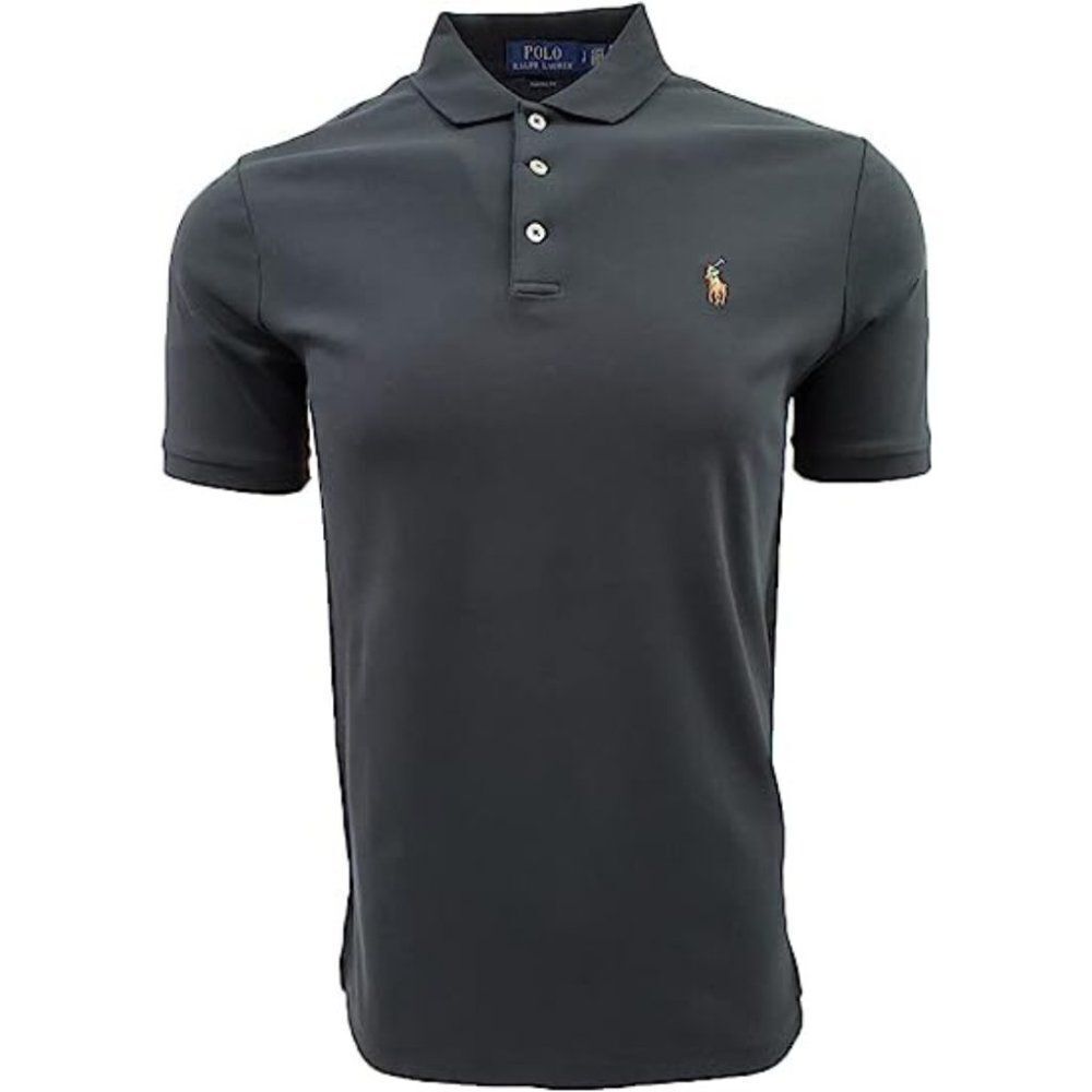 Polo by Ralph Lauren Men's Black Classic-Fit Mesh Rugby Polo Shirt Size Small